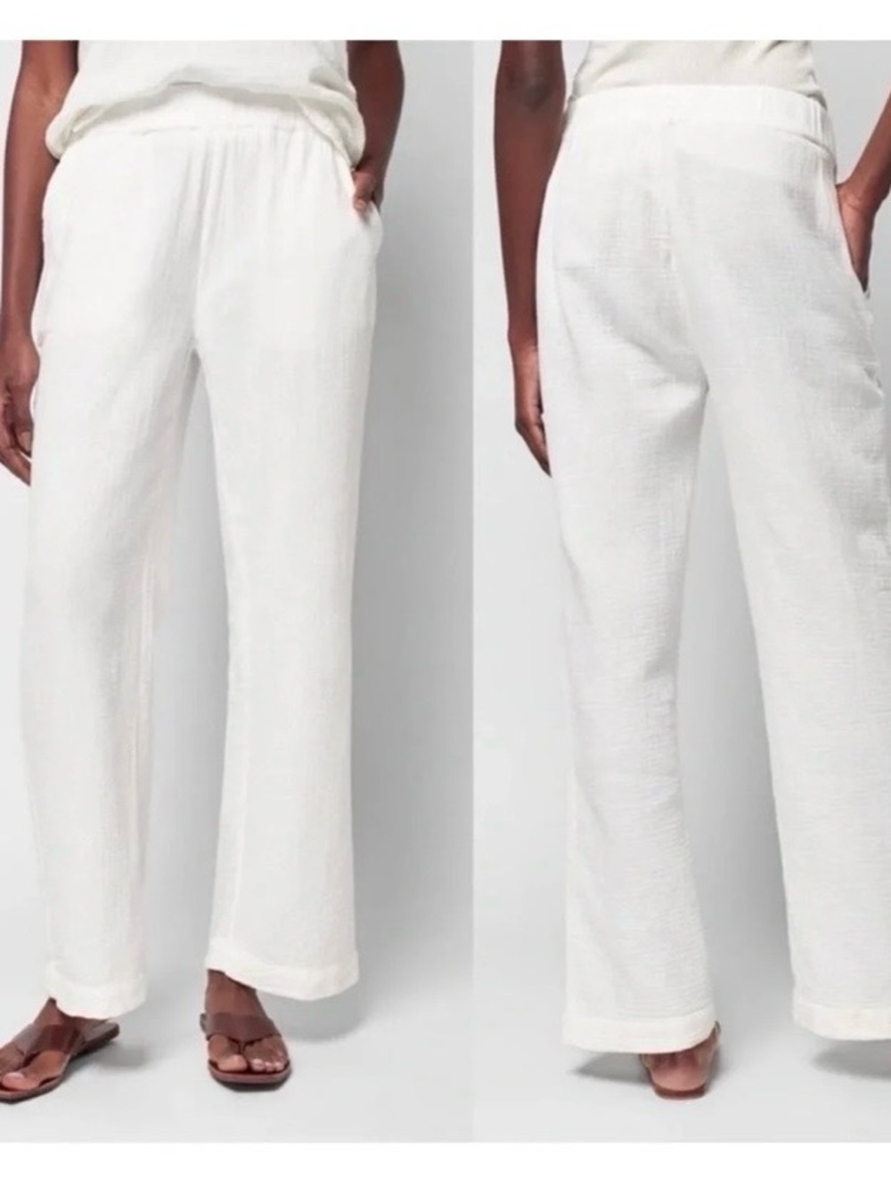 J. McLaughlin White Wide-Leg Pull-On Cotton Pants, Sz M